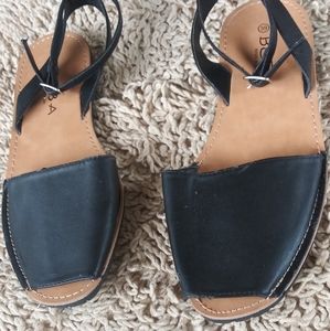 Beba Black and Tan Sandal with Adjustable Strap